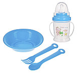Набор детской посуды, 4 предмета: миска, ложка, вилка, бутылочка 200 мл, цвета МИКС, фото 3