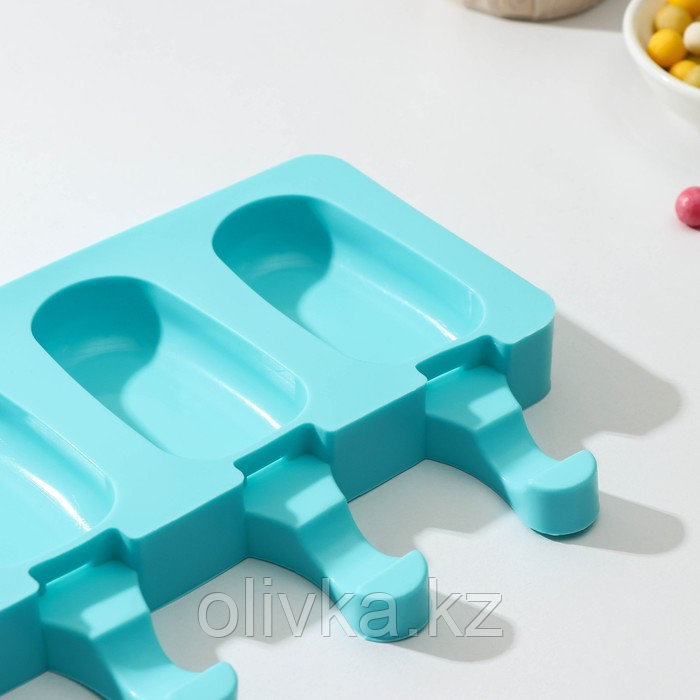 Форма силиконовая для мороженого Доляна «Эскимо малое», 21,5×12,5×2 см, 4 ячейки (7×3,8 см), цвет МИКС - фото 2 - id-p113251489