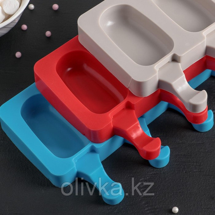 Форма силиконовая для мороженого Доляна «Эскимо малое», 21,5×12,5×2 см, 4 ячейки (7×3,8 см), цвет МИКС - фото 9 - id-p113251489