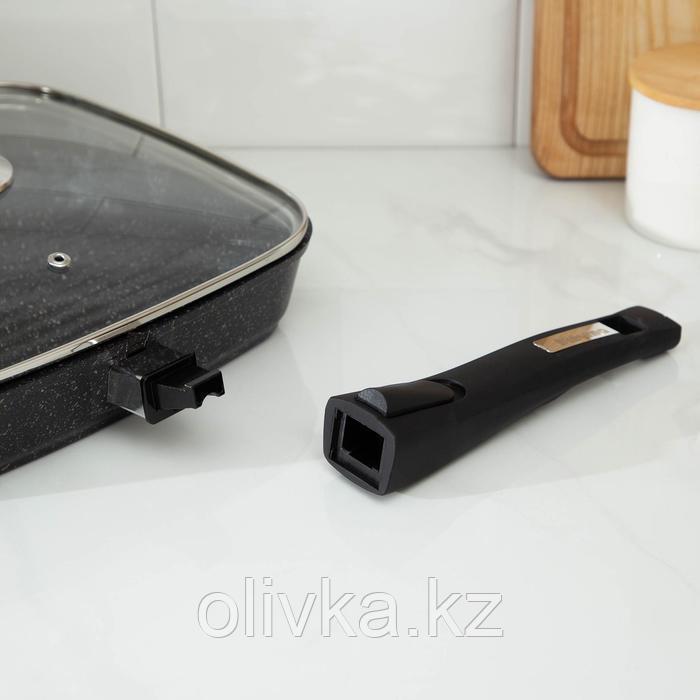 Сковорода-гриль «Гранит», 26×26, съёмная ручка, стеклянная крышка, антипригарное покрытие, цвет чёрный - фото 6 - id-p113254991