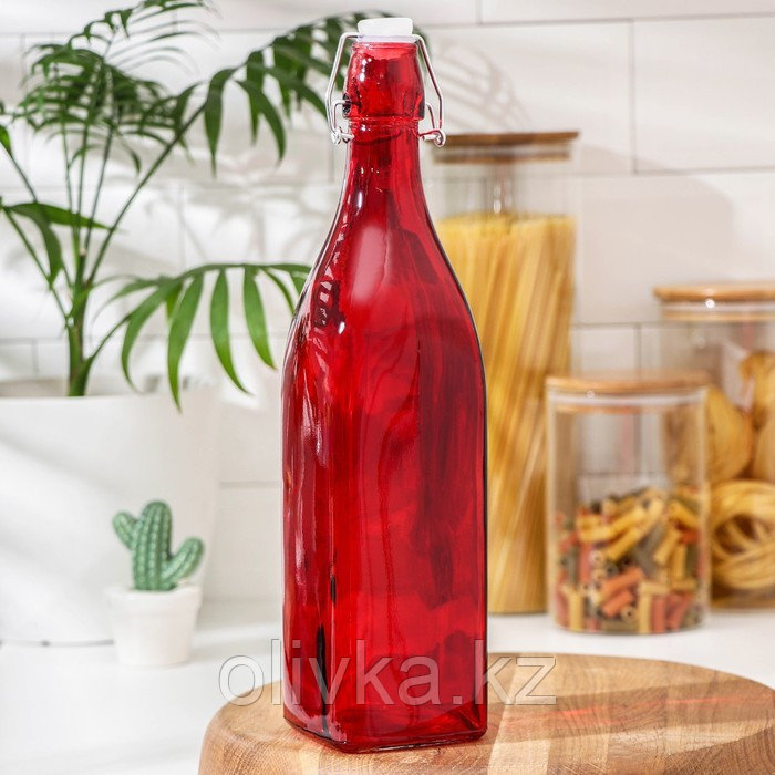 Бутылка стеклянная для соуса и масла с бугельным замком «Галерея», 1 л, 8×30,5 см, цвет МИКС - фото 1 - id-p113243098