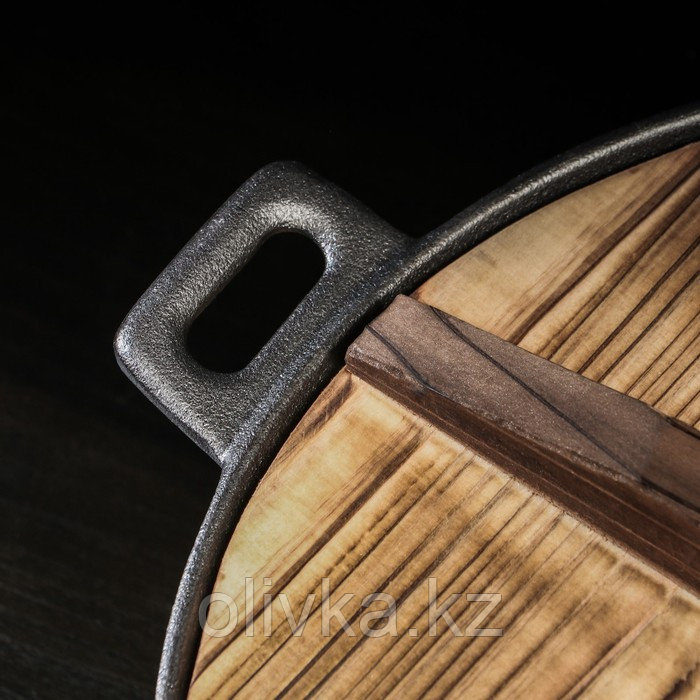 Сковорода-ВОК чугунная Magma «Хемминг», 31×8 см, с деревянной крышкой - фото 6 - id-p113273396