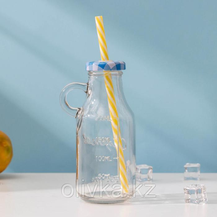 Бутыль стеклянная с крышкой и трубочкой, 200 мл, 7,5×6×14,5 см, цвет МИКС - фото 2 - id-p113244115