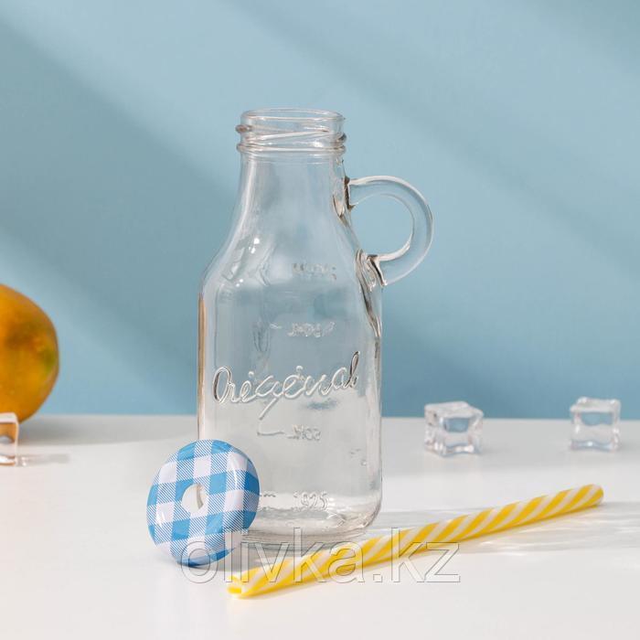 Бутыль стеклянная с крышкой и трубочкой, 200 мл, 7,5×6×14,5 см, цвет МИКС - фото 4 - id-p113244115