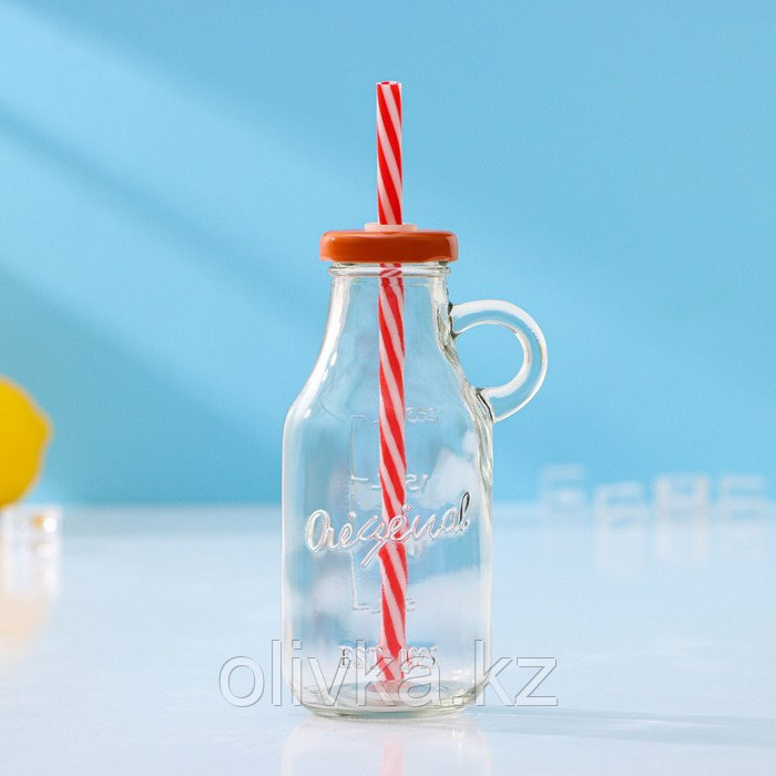 Бутыль стеклянная с крышкой и трубочкой, 200 мл, 7,5×6×14,5 см, цвет МИКС - фото 7 - id-p113244115