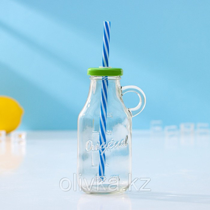 Бутыль стеклянная с крышкой и трубочкой, 200 мл, 7,5×6×14,5 см, цвет МИКС - фото 8 - id-p113244115