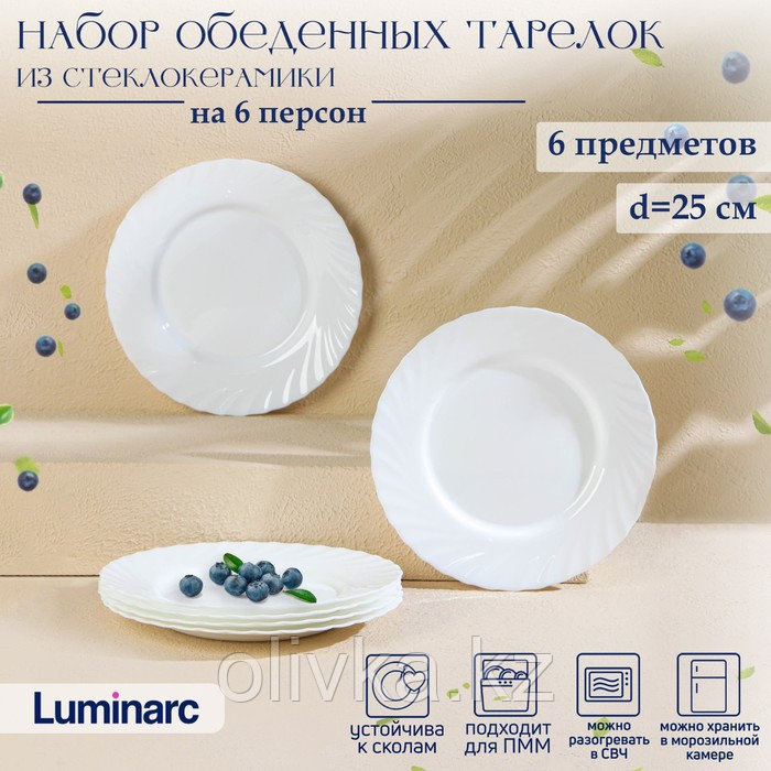 Набор обеденных тарелок Luminarc TRIANON, d=25 см, стеклокерамика, 6 шт, цвет белый - фото 1 - id-p113274342