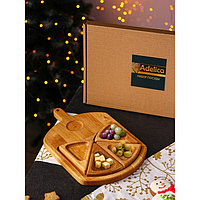 Подарочный набор деревянной посуды Adelica «Сырная мозайка», доска разделочная 35×22 см, менажницы 4 шт,