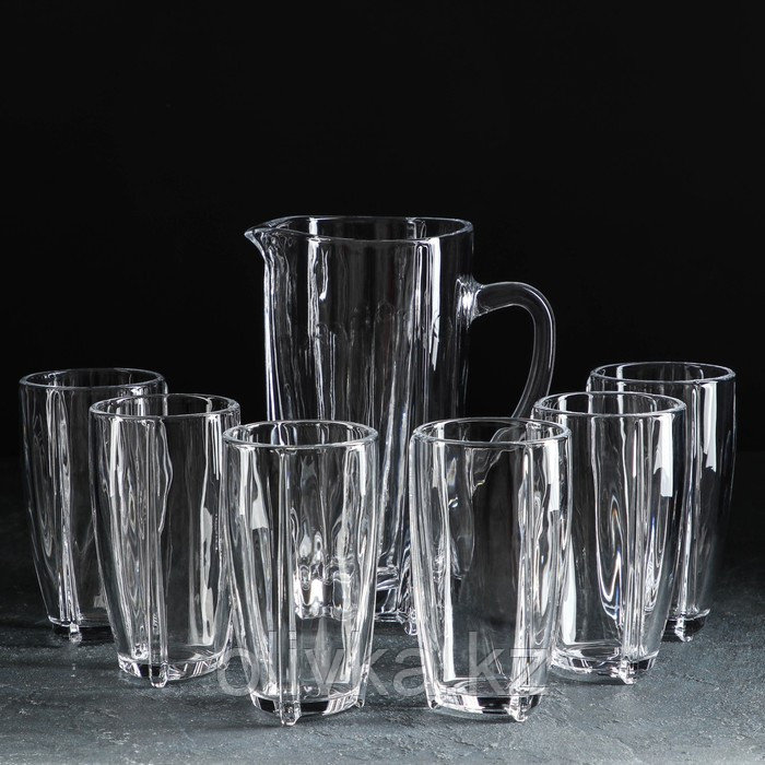 Набор для напитков из стекла «Королевство», 7 предметов: кувшин 1,3 л, 6 стаканов 400 мл, цвет прозрачный - фото 1 - id-p113265285