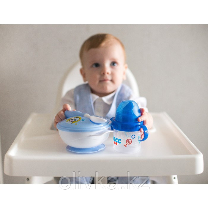 Набор детской посуды «Сладкий малыш», 3 предмета: тарелка на присоске, крышка, ложка, цвет голубой - фото 2 - id-p113251506