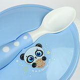 Набор детской посуды «Сладкий малыш», 3 предмета: тарелка на присоске, крышка, ложка, цвет голубой, фото 7