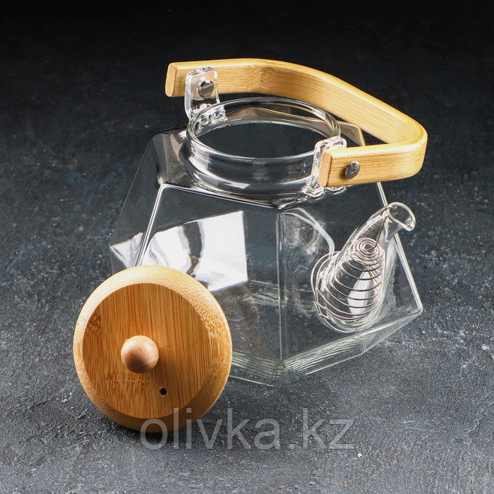 Чайник стеклянный заварочный с бамбуковой крышкой и металлическим фильтром «Октогон», 1,2 л - фото 2 - id-p113266157