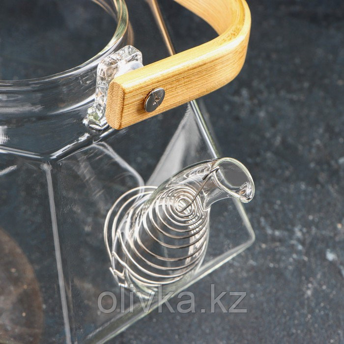 Чайник стеклянный заварочный с бамбуковой крышкой и металлическим фильтром «Октогон», 1,2 л - фото 3 - id-p113266157