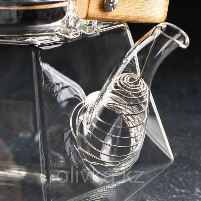 Чайник стеклянный заварочный с бамбуковой крышкой и металлическим фильтром «Октогон», 1,2 л - фото 4 - id-p113266157