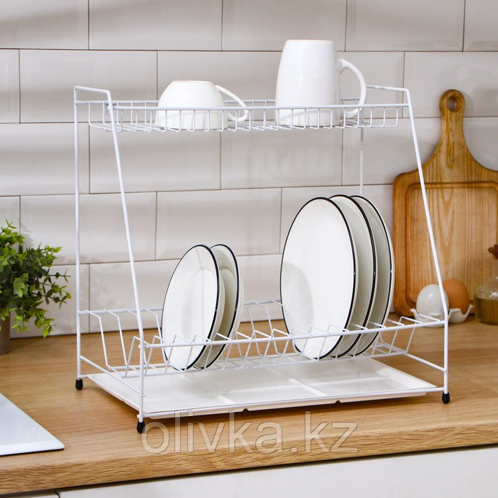 Сушилка для посуды с поддоном, 39×24×37,5 см, цвет поддона микс - фото 1 - id-p113268614