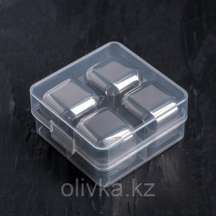Набор камней для виски «Куб», 4 шт, 2,5×2,5 см, нержавеющая сталь - фото 2 - id-p113252381
