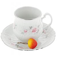 Чашка для чая 310 мл с блюдцем 160 мм Bernadotte, декор «Бледные розы, отводка платина»