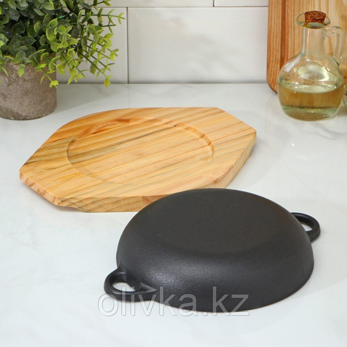 Сковорода чугунная «Жаровня», d=19 см, на деревянной подставке - фото 1 - id-p113252396