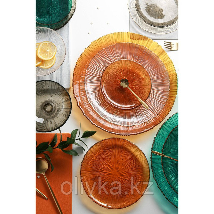 Тарелка стеклянная подстановочная «Фейерверк», d=27 см, цвет янтарный - фото 5 - id-p113263583