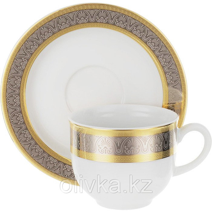 Чашка 165 мл с блюдцем 135 мм высокая Opal, декор «Широкий кант платина, золото» - фото 2 - id-p113255962