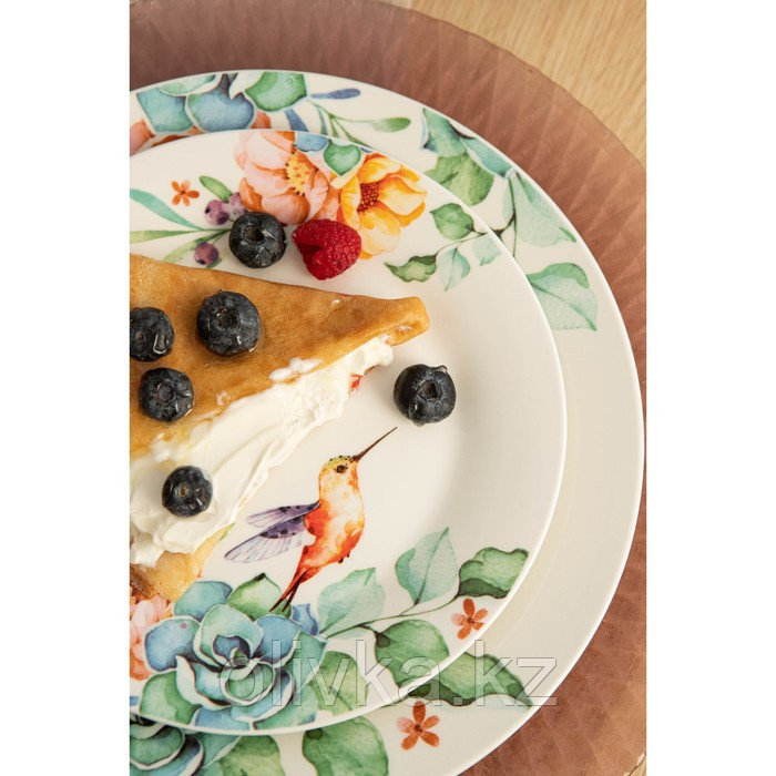 Тарелка фарфоровая десертная Доляна «Пташка», d=20,5 см, цвет белый - фото 3 - id-p113254119