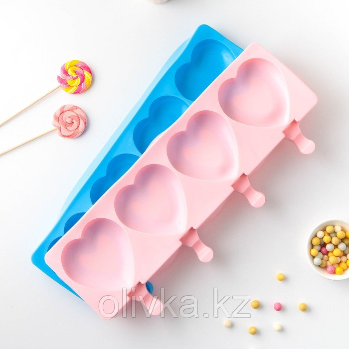 Форма силиконовая для мороженого «Сердца», 37×15×2,5 см, 4 ячейки (9,2×8,4 см), цвет МИКС - фото 8 - id-p113255044