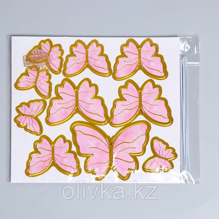 Набор для украшения торта «Бабочки» 10 шт., цвет розовый - фото 3 - id-p113263597