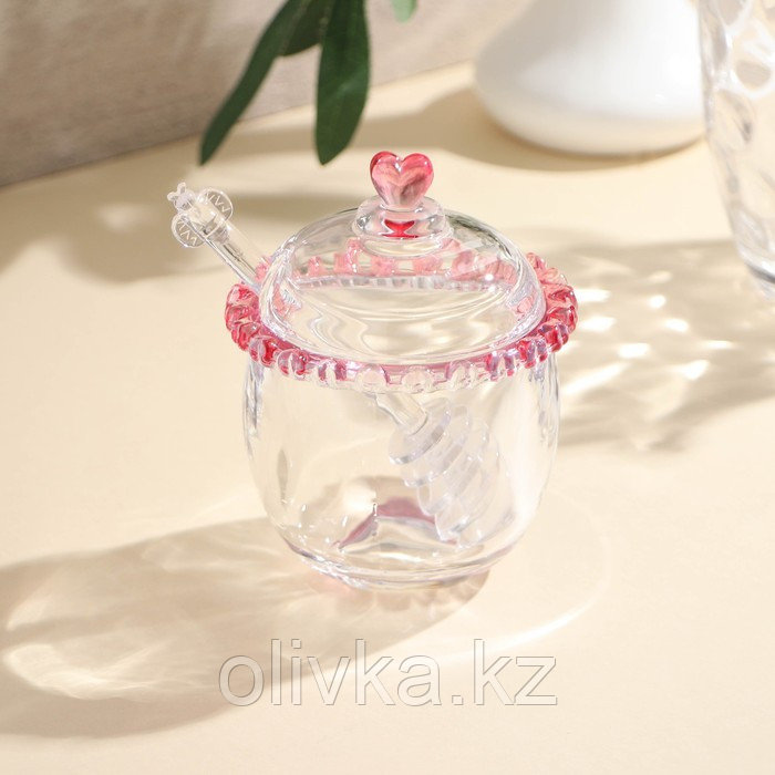 Баночка стеклянная для мёда и варенья c ложкой «Розе», 240 мл, 9,5×12 см - фото 1 - id-p113275255