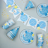 Набор бумажной посуды «С днём рождения. 2 годика», 6 тарелок, 6 стаканов, 6 колпаков, 1 гирлянда, цвет голубой, фото 2