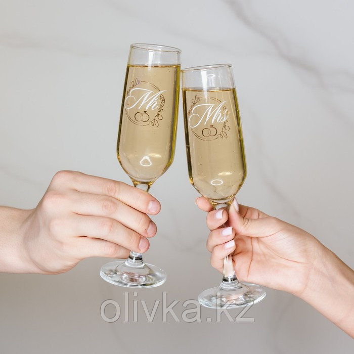 Набор бокалов для шампанского «Мистер и Мисс», 2 штуки, 200 мл., тип нанесения рисунка: деколь - фото 1 - id-p113265359