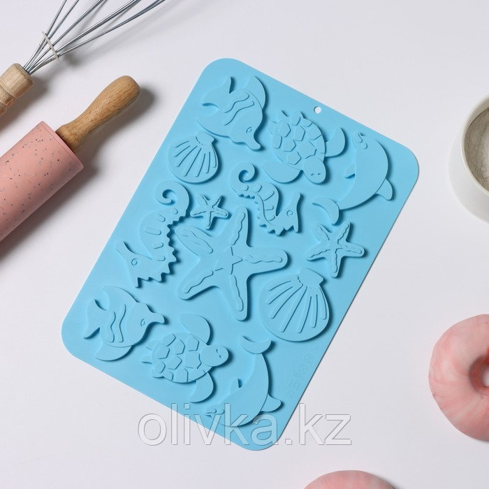 Форма силиконовая для шоколада Доляна «Морская история», 13 ячеек, 23×16×0,5 см, цвет голубой - фото 3 - id-p113263611