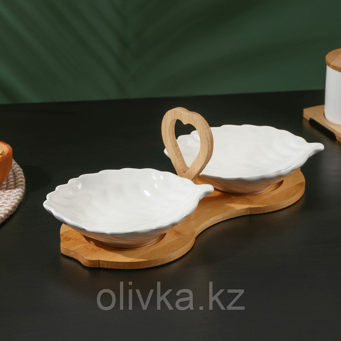 Набор салатников керамических на деревянной подставке BellaTenero, 3 предмета: 2 салатника 300 мл, - фото 1 - id-p113275271