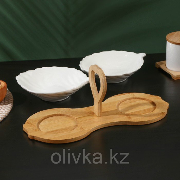 Набор салатников керамических на деревянной подставке BellaTenero, 3 предмета: 2 салатника 300 мл, - фото 3 - id-p113275271