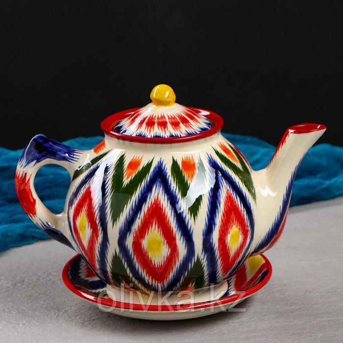 Набор чайный Риштанская керамика "Атлас", 9 предметов (чайник-0,8л,пиалы- 0,3л) - фото 4 - id-p113257696