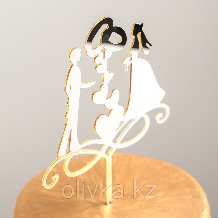 Топпер для торта «Обручальные кольца», 13×18 см, цвет золото - фото 4 - id-p113250636