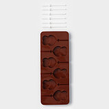 Форма силиконовая для леденцов Доляна «Влюблённость», 9,5×24×1 см, 6 ячеек (4,2×3,3 см), с палочками, цвет, фото 2