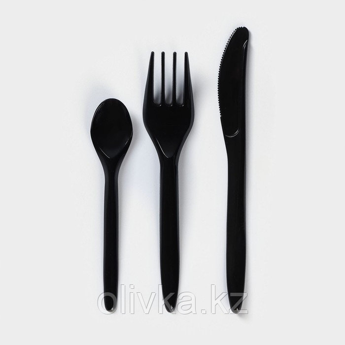 Набор одноразовых столовых приборов Доляна «Премиум», 3 в 1, вилка, ложка, нож, цвет чёрный