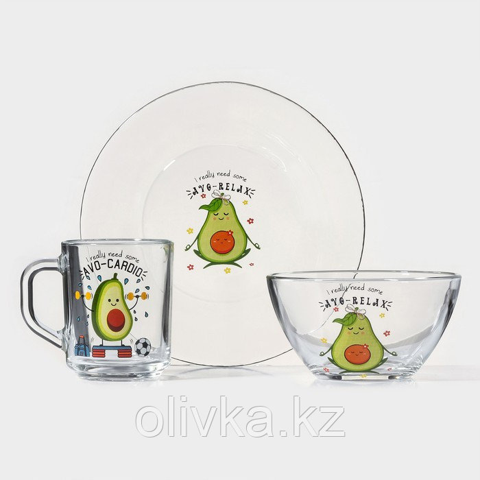 Набор для завтрака «Авокадо», 3 предмета: кружка 200 мл, салатник 450 мл, тарелка, рисунок микс - фото 9 - id-p113276143