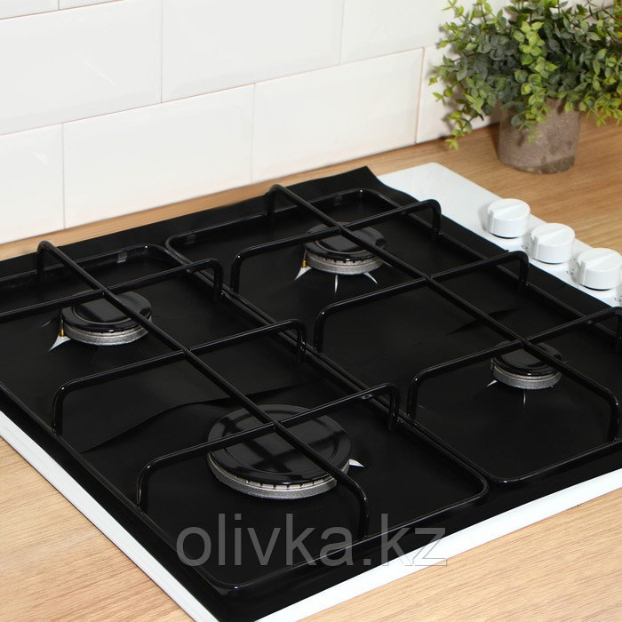 Защитное покрытие для газовой плиты Доляна, 4 шт, тефлон, цвет чёрный - фото 2 - id-p113270592