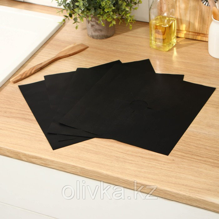 Защитное покрытие для газовой плиты Доляна, 4 шт, тефлон, цвет чёрный - фото 6 - id-p113270592