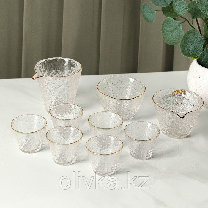 Набор чайный из стекла «Фьюжн», 9 предметов: 6 стаканов 60 мл, чайник 200 мл, чайник заварочный 200 мл, - фото 1 - id-p113275281