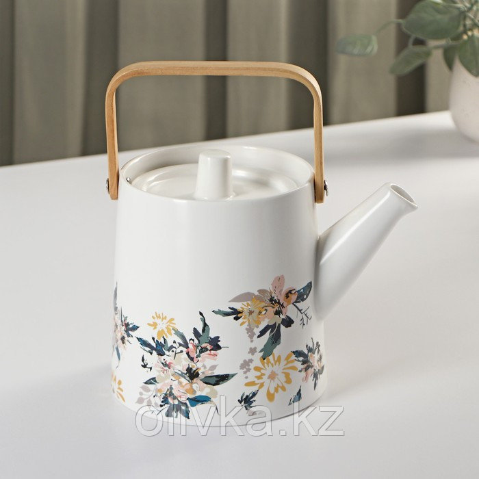 Набор чайный керамический «Сакура», 6 предметов: 4 кружки 250 мл, чайник 1 л, поднос d=29 см, цвет белый - фото 3 - id-p113275282