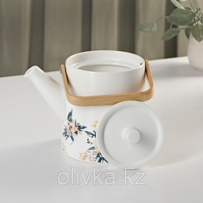 Набор чайный керамический «Сакура», 6 предметов: 4 кружки 250 мл, чайник 1 л, поднос d=29 см, цвет белый - фото 4 - id-p113275282
