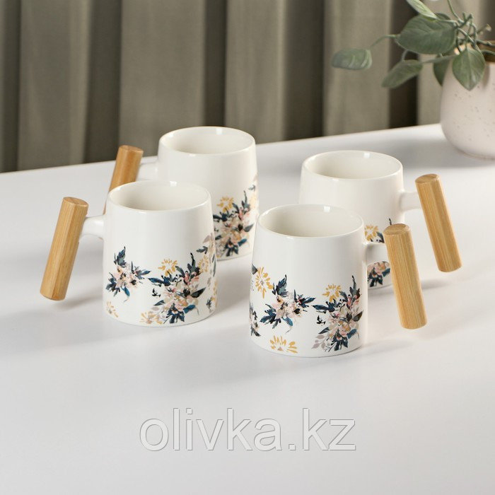 Набор чайный керамический «Сакура», 6 предметов: 4 кружки 250 мл, чайник 1 л, поднос d=29 см, цвет белый - фото 6 - id-p113275282