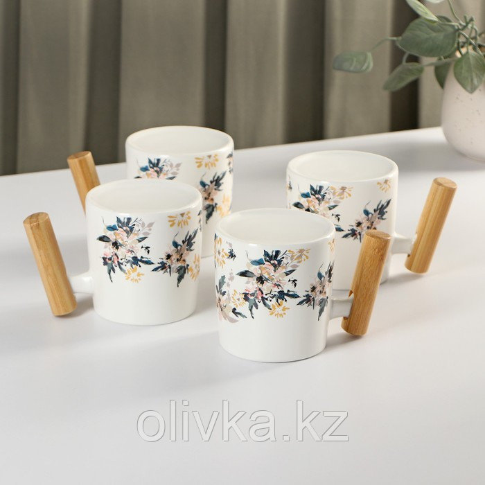 Набор чайный керамический «Сакура», 6 предметов: 4 кружки 250 мл, чайник 1 л, поднос d=29 см, цвет белый - фото 7 - id-p113275282