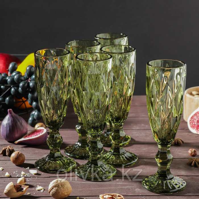Набор бокалов стеклянных для шампанского Magistro «Круиз», 160 мл, 7×20 см, 6 шт, цвет зелёный - фото 1 - id-p113256980