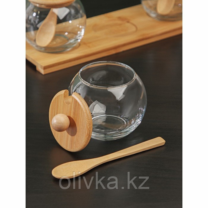 Банки стеклянные для сыпучих продуктов на деревянной подставке с крышкой и ложками BellaTenero «Эко. Винни», - фото 3 - id-p113266240
