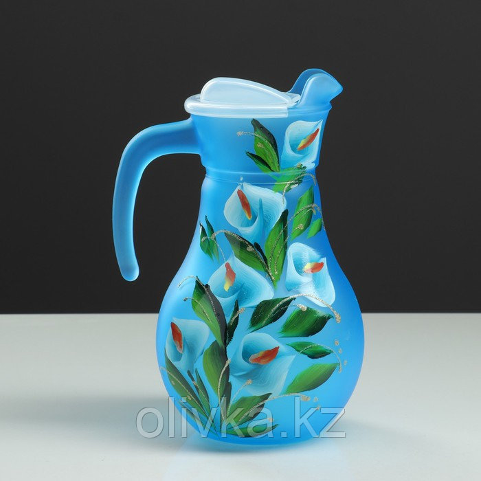Набор для сока с подносом "Каллы" художественная роспись, 6 стаканов 1250/200 мл, синий - фото 3 - id-p113256039