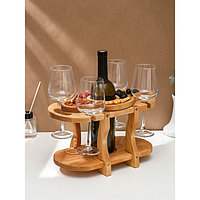 Столик-поднос для вина со сьемной менажницей на 4 персоны Adelica, 35×19×1,8 см, высота 21 см, берёза