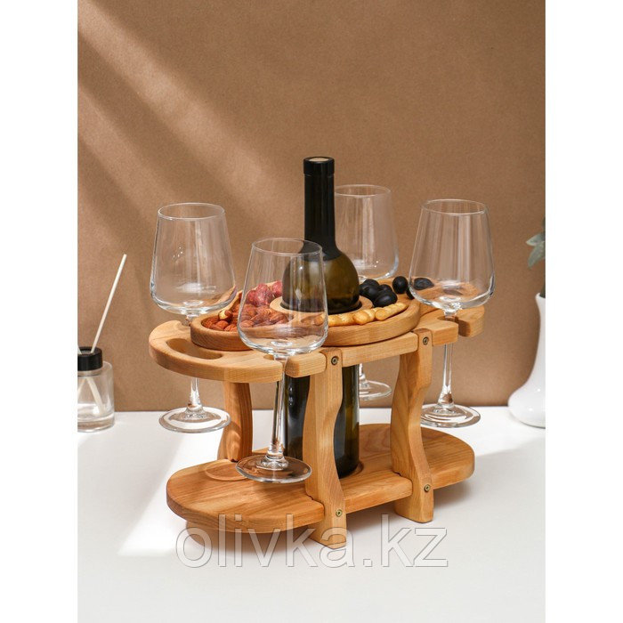 Столик-поднос для вина со сьемной менажницей на 4 персоны Adelica, 35×19×1,8 см, высота 21 см, берёза - фото 1 - id-p113270621